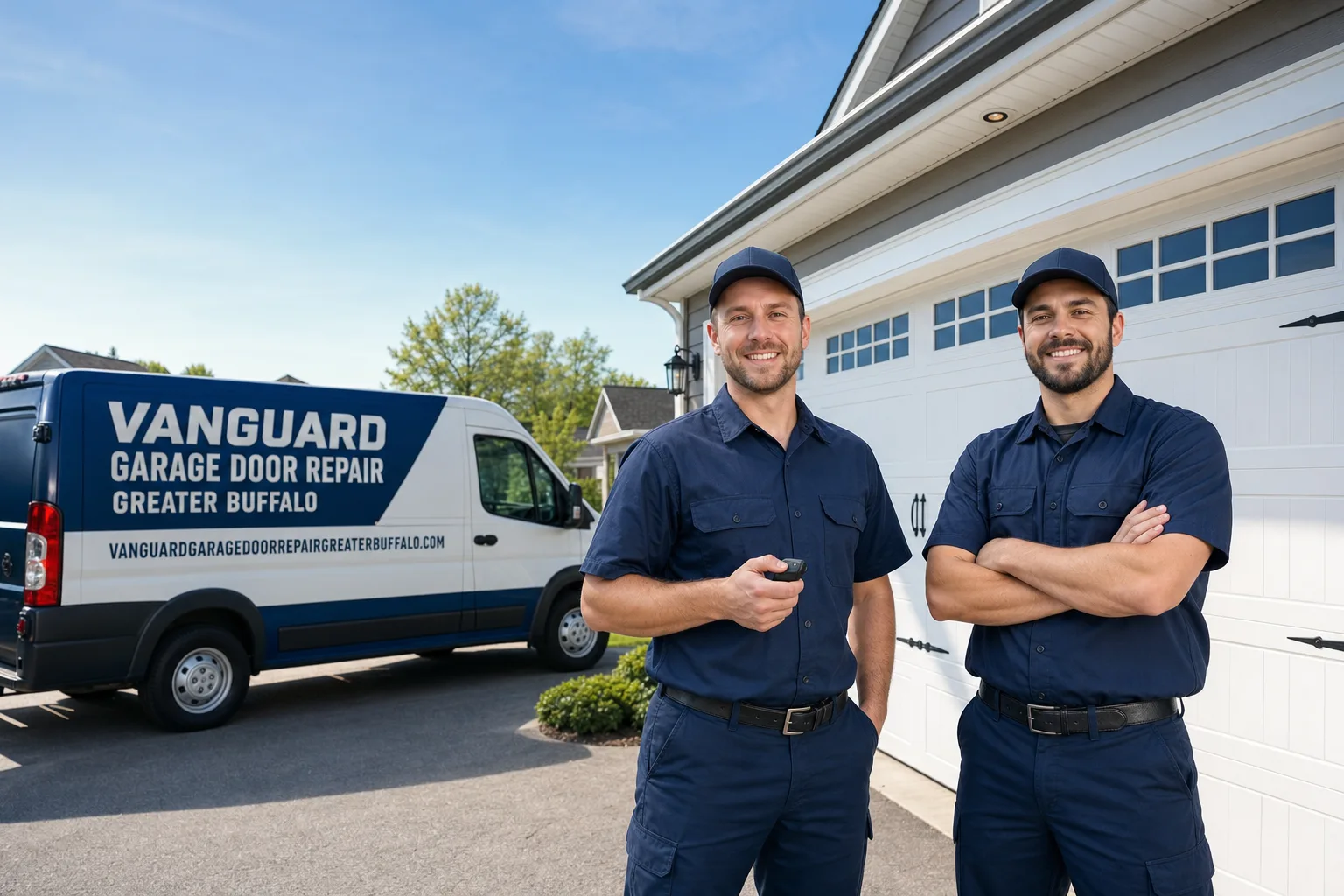 Vanguard Garage Door Repair Greater Buffalo service vehicle and crew in Buffalo, NY
